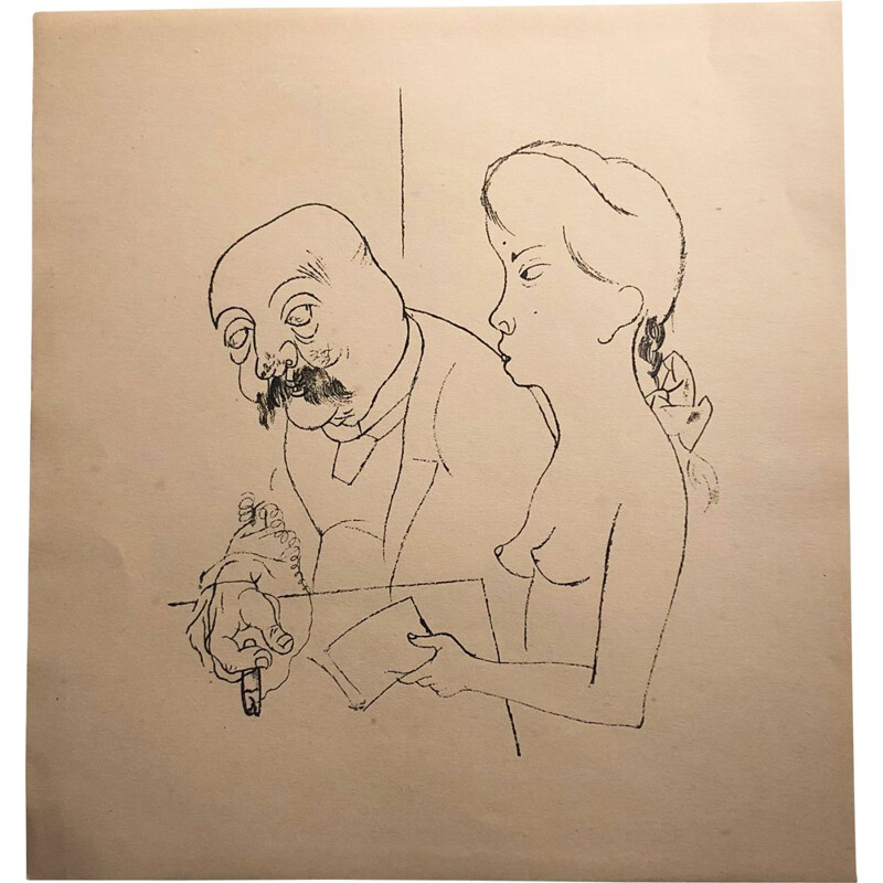 Vintage print by George Grosz, Italy 1940s