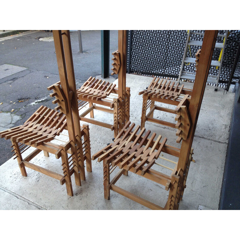 Set of 4 sculptural chairs in wood, Anacleto SPAZZAPAN - 1990s