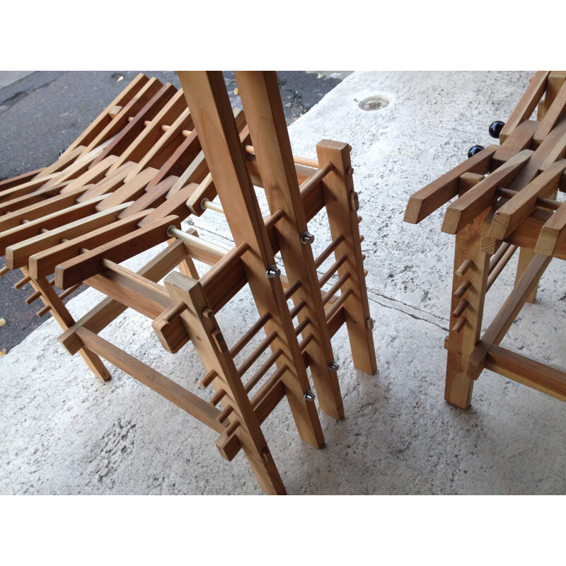 Set of 4 sculptural chairs in wood, Anacleto SPAZZAPAN - 1990s