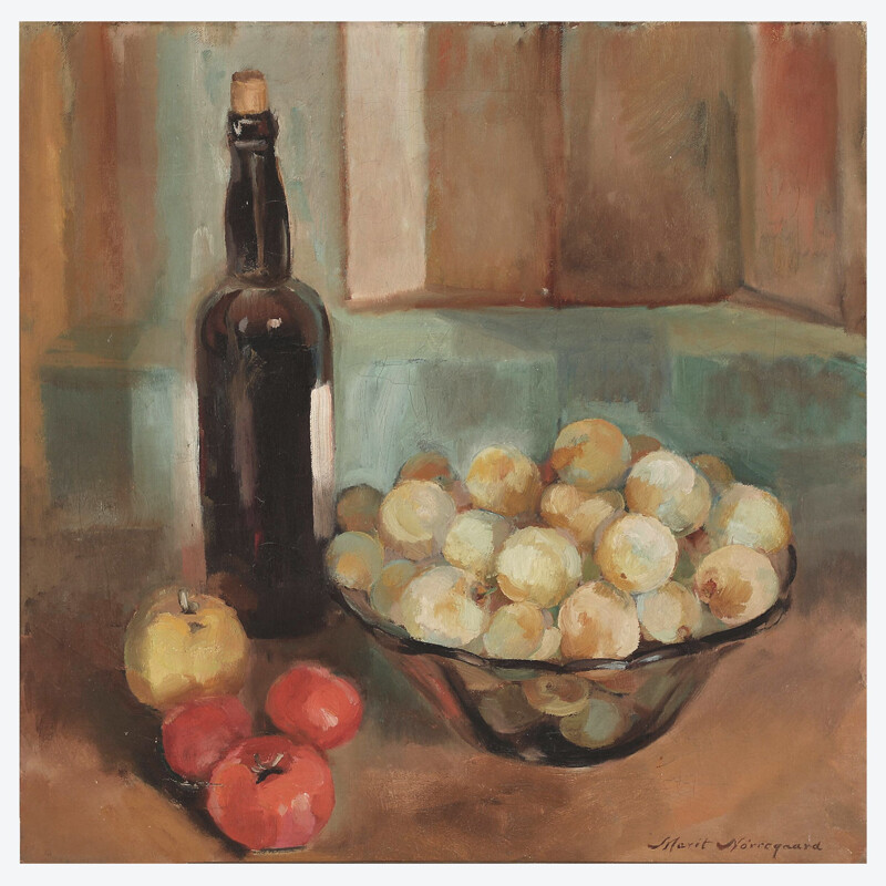 Vintage "Plommer og tomater" paintings by Marit Nørregaard