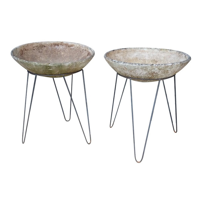 Pair of flower pots in Eternit and metal, Willy GUHL 1950s