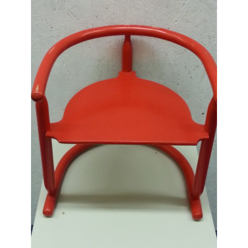 Red Ikea "Anna" children's chair in beech wood, Karin MOBRING - 1960s