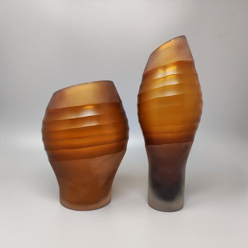 Pair of vintage vases in Murano glass by Seguso, Italy 1960s