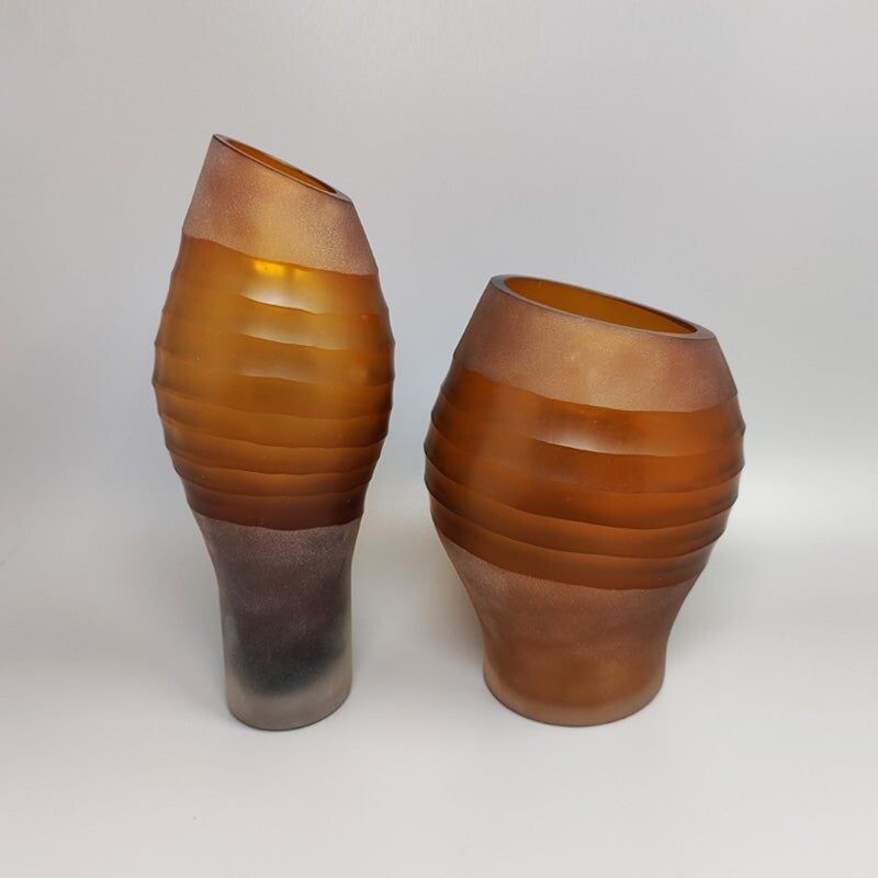 Pair of vintage vases in Murano glass by Seguso, Italy 1960s