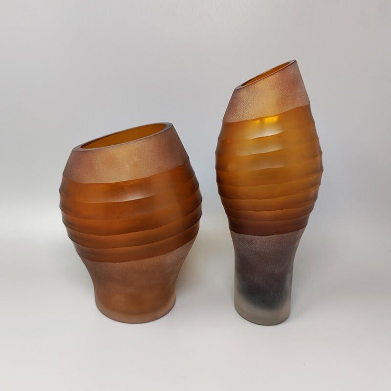 Pair of vintage vases in Murano glass by Seguso, Italy 1960s