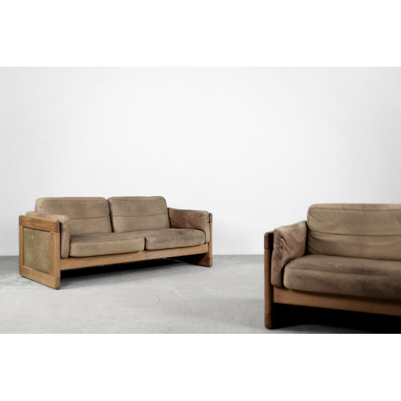 Divano scandinavo vintage in pelle e rovere, 1970