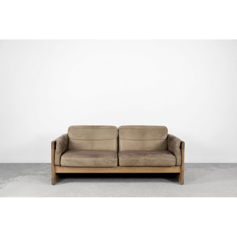 Vintage Scandinavian leather and oakwood sofa, 1970s