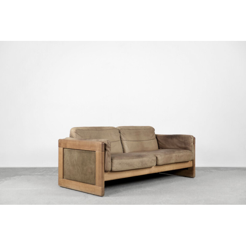 Canapé scandinave vintage en cuir et bois de chêne, 1970