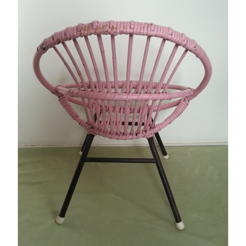 Petite chaise vintage Rohé Noordwolde en rotin rose - 1960