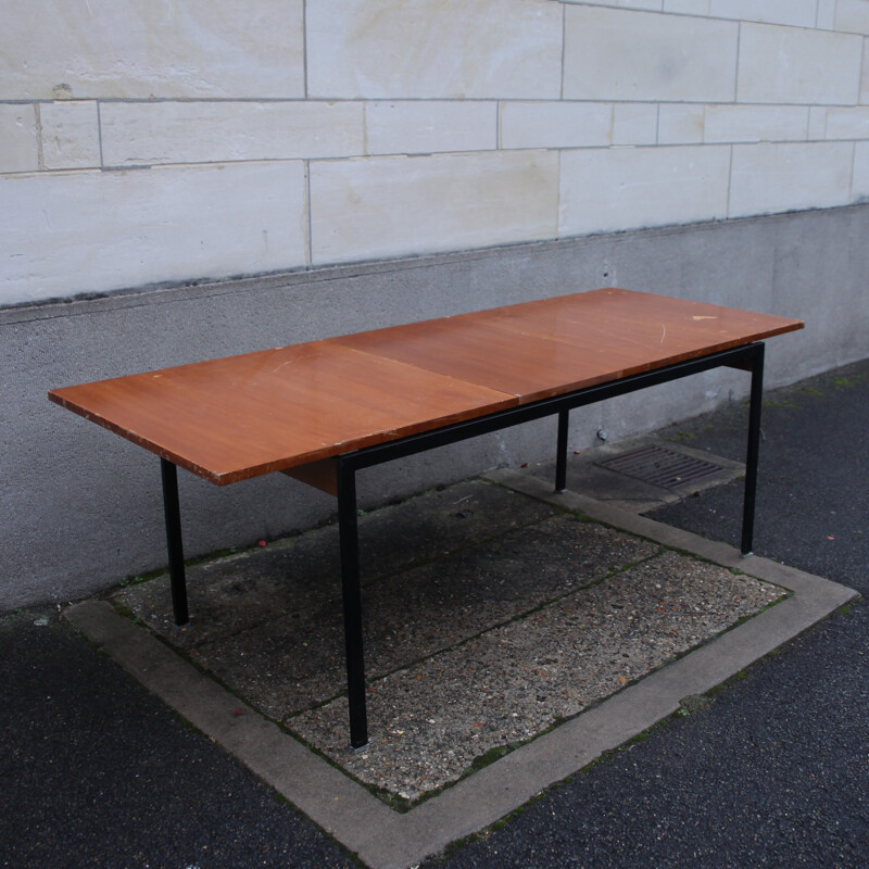 Vintage mahogany veneer table by Gérard Guermonprez for Magnani