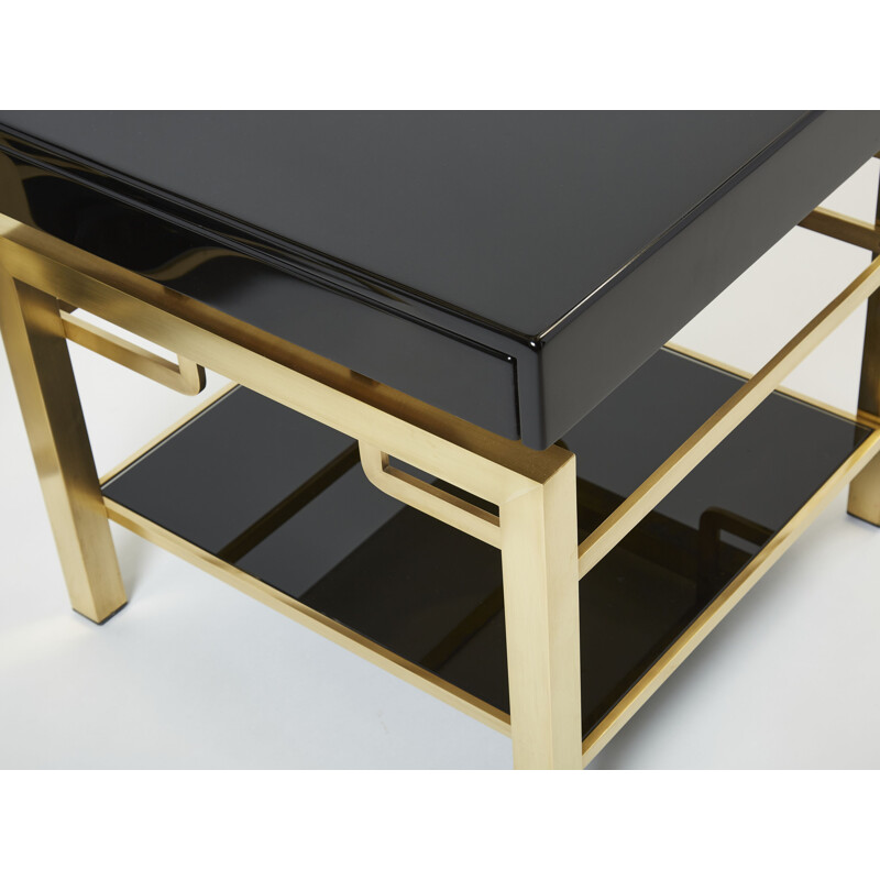 Pair of vintage side tables in black lacquer and brass by Guy Lefevre for Maison Jansen, 1970