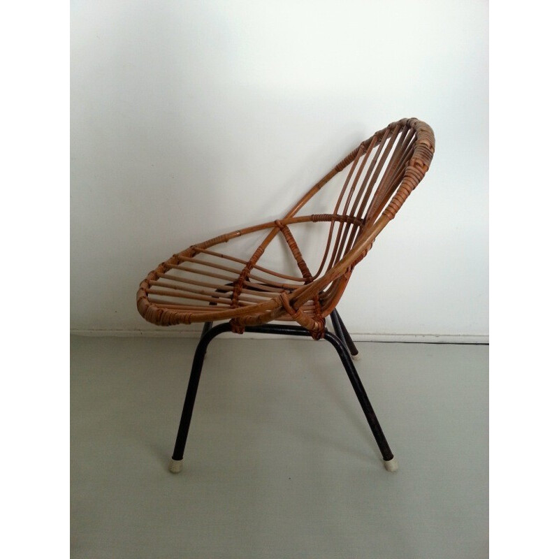 Petite chaise Rohé Noordwolde en rotin et fer - 1960