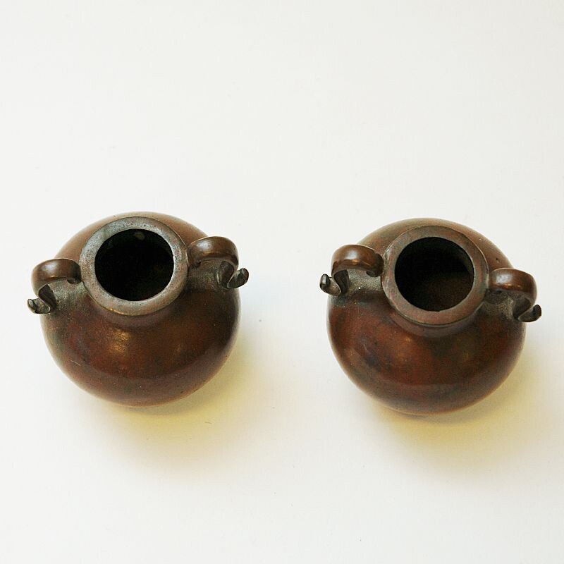Paire d'urnes vintage rustiques en bronze par Sune Bäckström, Suéde 1930