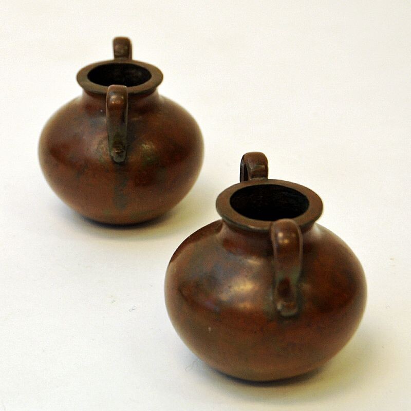 Pair of vintage rustic bronze urns by Sune Bäckström, Sweden 1930