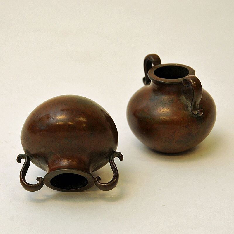 Pair of vintage rustic bronze urns by Sune Bäckström, Sweden 1930