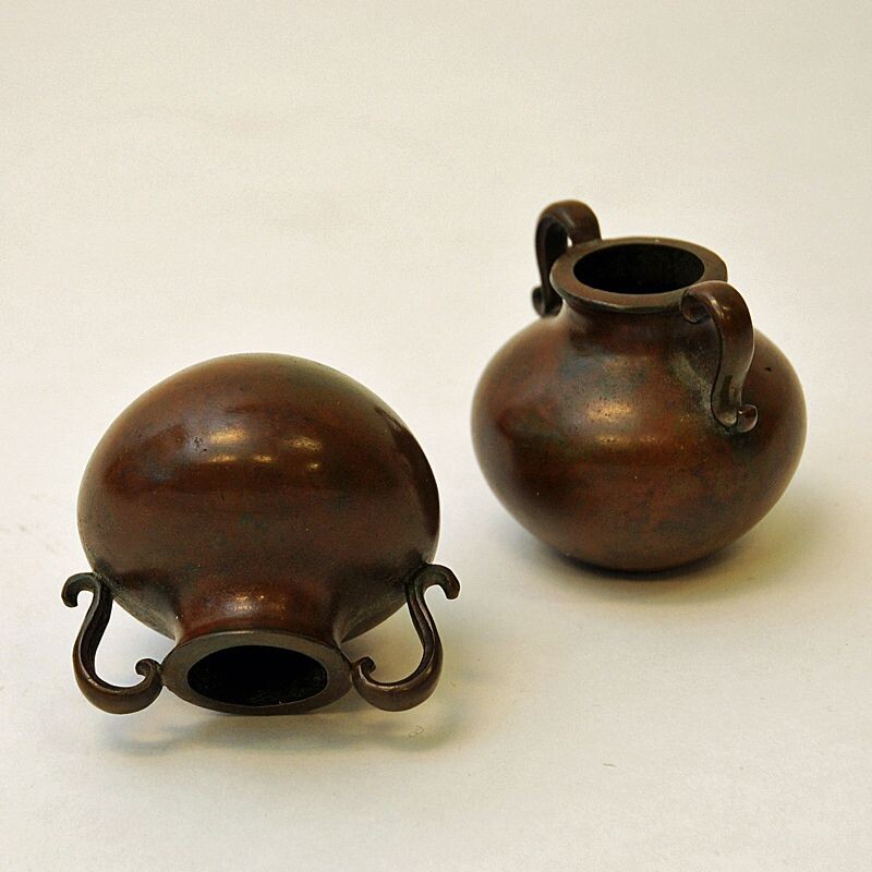 Paire d'urnes rustiques suédoises vintage en bronze par Sune Bäckström, 1930