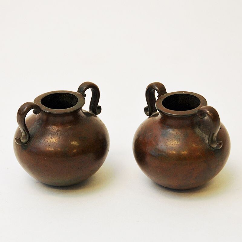 Pair of vintage rustic bronze urns by Sune Bäckström, Sweden 1930