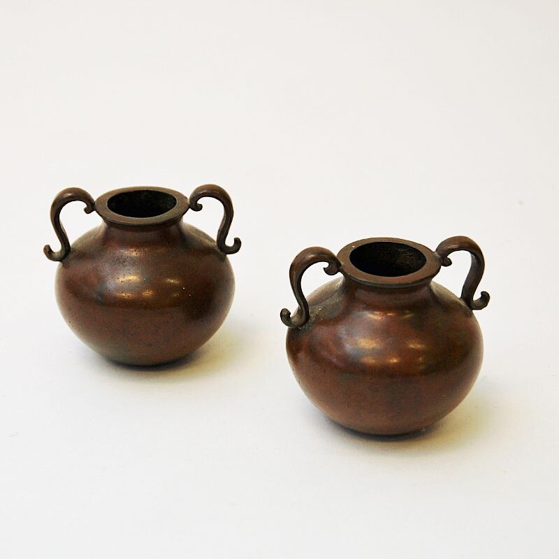 Pair of vintage rustic bronze urns by Sune Bäckström, Sweden 1930