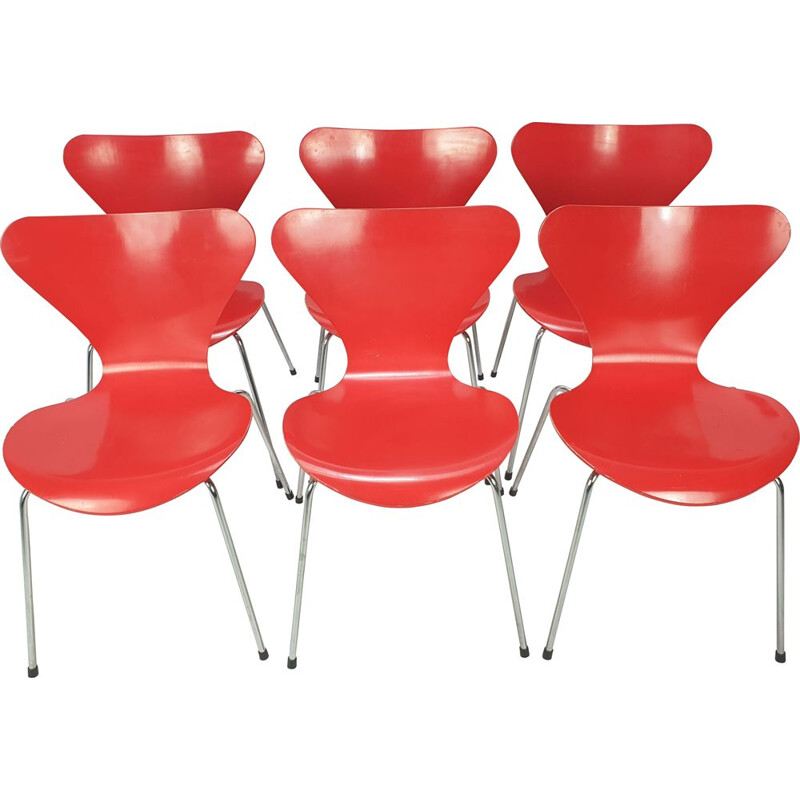 Set of 6 vintage chairs in chromed steel by Hans Jacobsen for Fritz Hansen, Denmark 1991