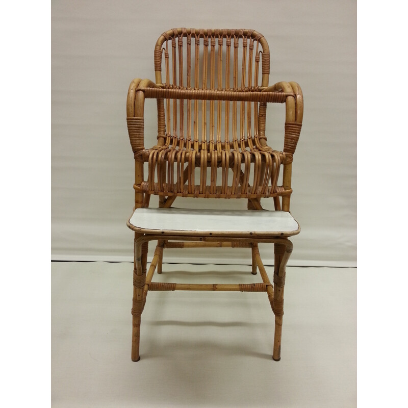 Mid-century Dutch rattan children's highchair - 1950s