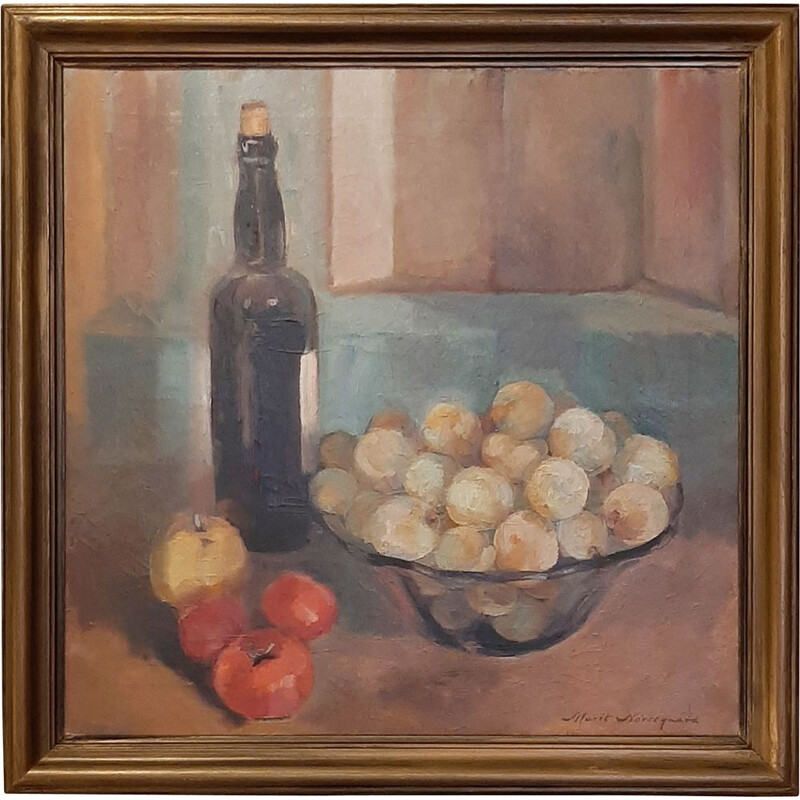 Vintage "Plommer og tomater" paintings by Marit Nørregaard