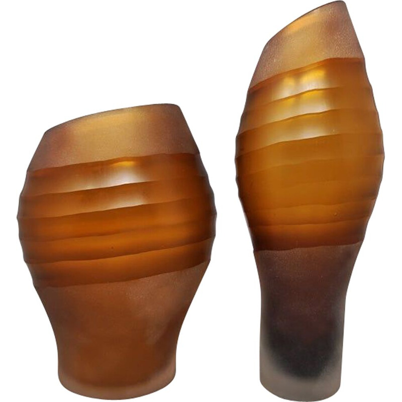 Pair of vintage vases in Murano glass by Seguso, Italy 1960s