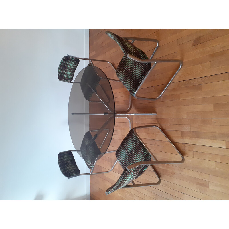 Vintage glass and chrome dining set, 1970