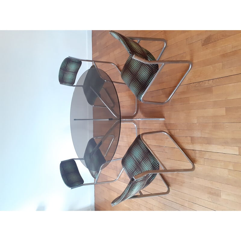 Vintage glass and chrome dining set, 1970