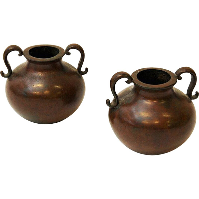 Pair of vintage rustic bronze urns by Sune Bäckström, Sweden 1930