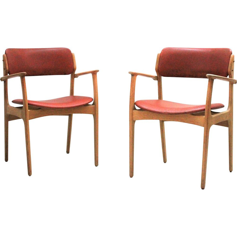 Paire de fauteuils vintage scandinave en cuir par Erik Buch pour O.D. Mobler, 1970