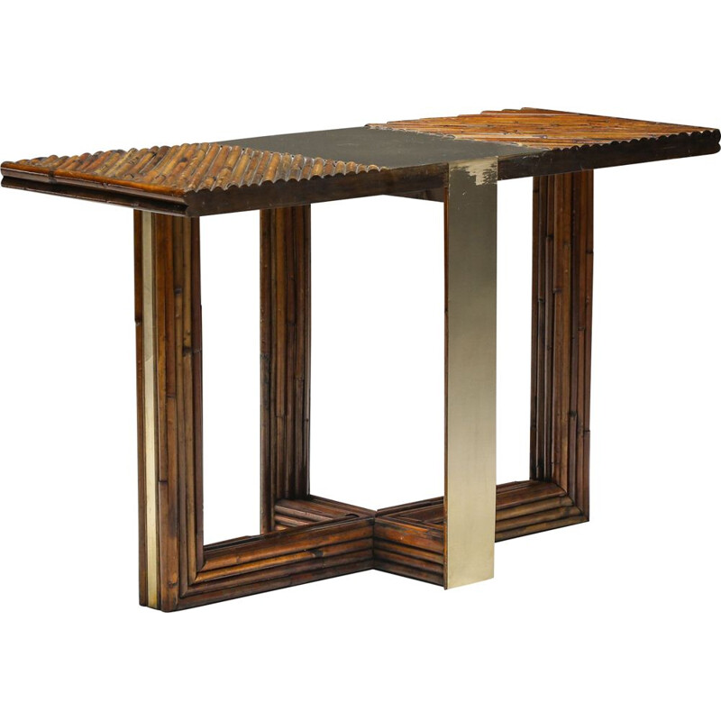 Vintage Vivai Del Sud bamboo and brass console table, 1960s