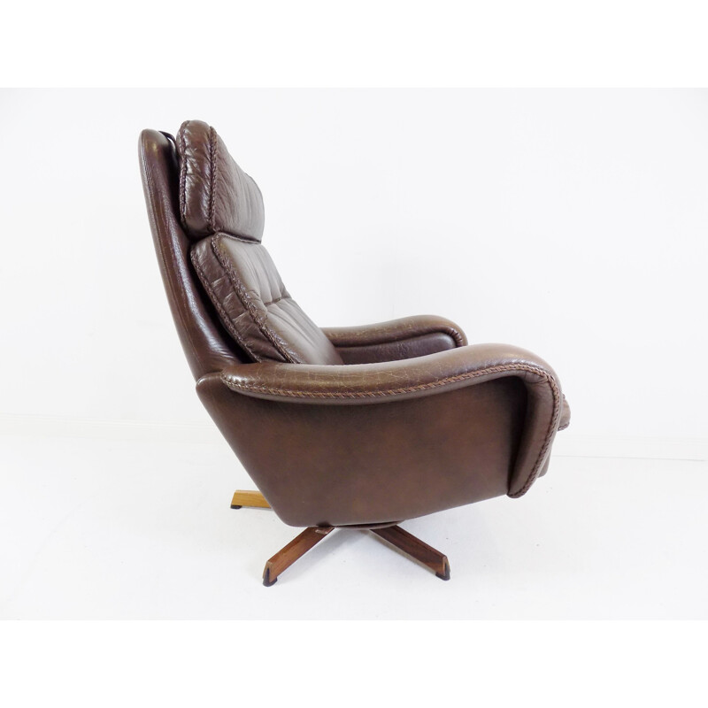 Vintage lederen fauteuil met voetenbankje van Madsen