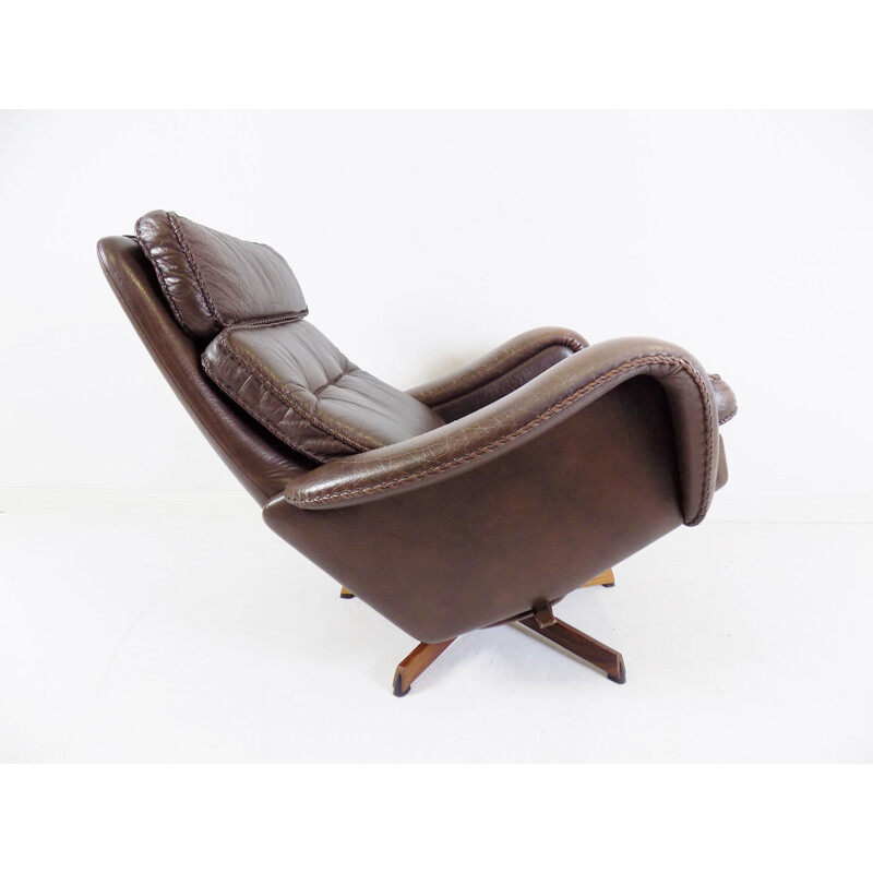 Vintage leather armchair with ottoman by Madsen & Schubell for Bovenkamp