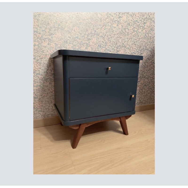Table de chevet vintage bleu nuit, 1950-1960