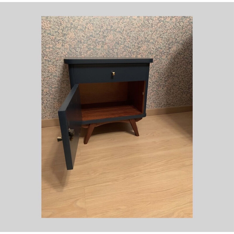 Vintage night stand in night blue, 1950-1960