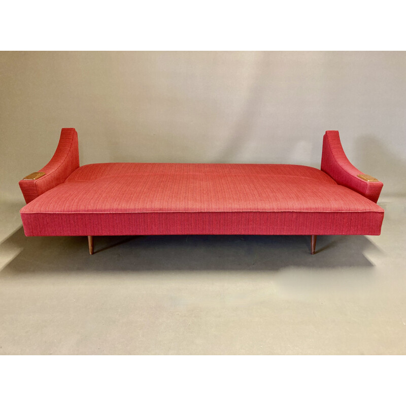 Scandinavian vintage teak and wool sofa bed, 1950