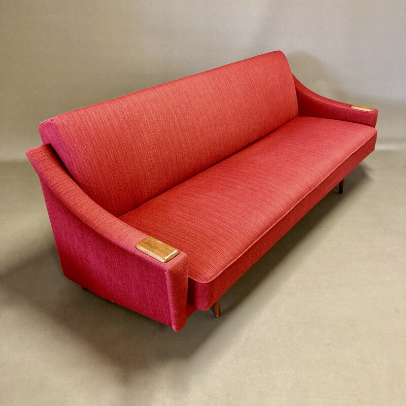 Scandinavian vintage teak and wool sofa bed, 1950