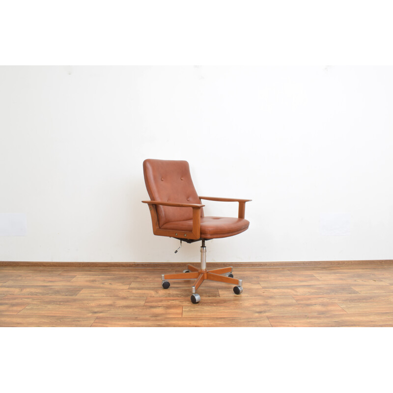 Danish vintage teak & leather office armchair by Arne Vodder for Sibast, 1960s