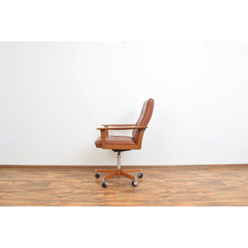 Danish vintage teak & leather office armchair by Arne Vodder for Sibast, 1960s