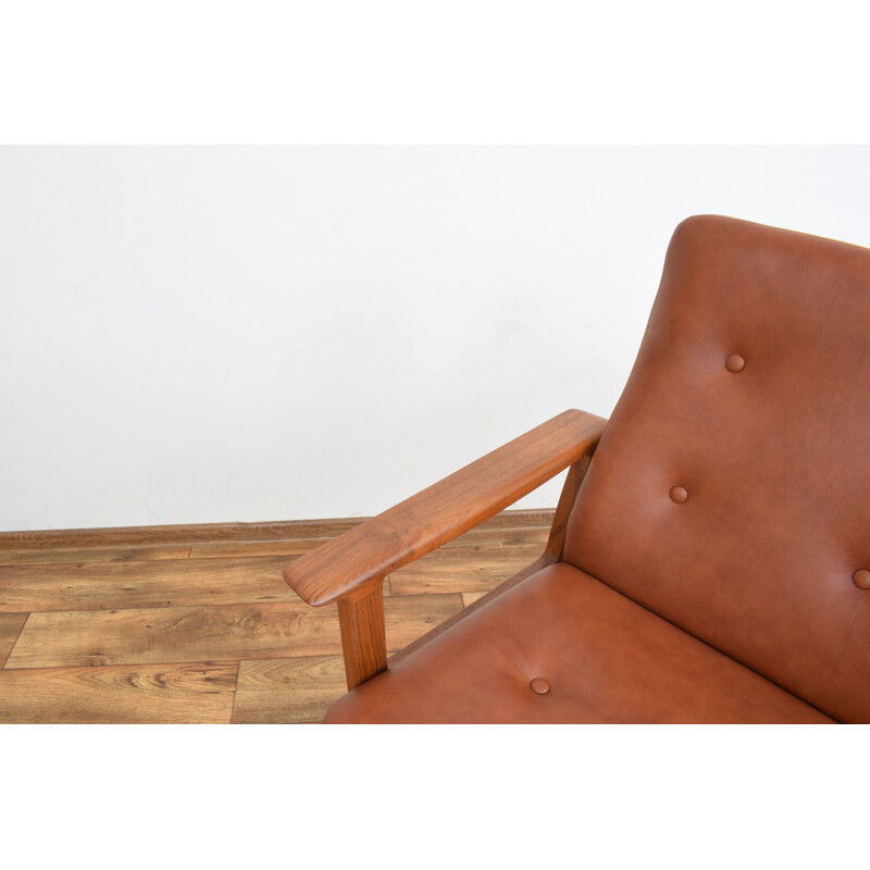 Danish vintage teak & leather office armchair by Arne Vodder for Sibast, 1960s
