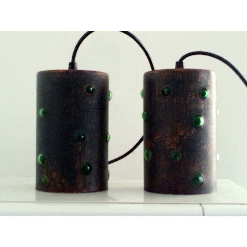 Pair of Raak hanging lamps in copper and glass, Nanny Still MCKINNEY - 1960s