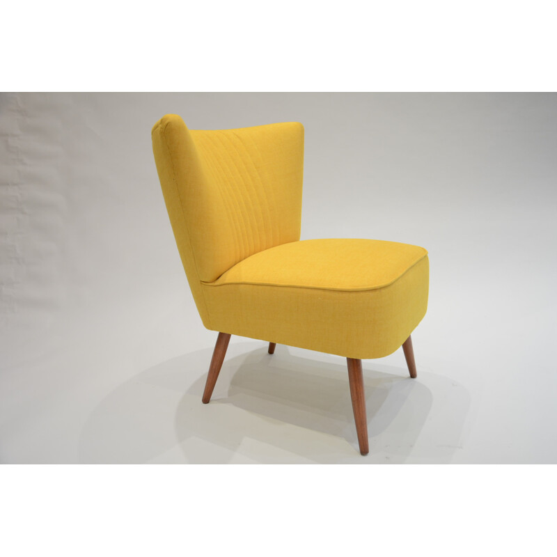 Cocktail chair in oak and yellow antistain fabric - 1950s