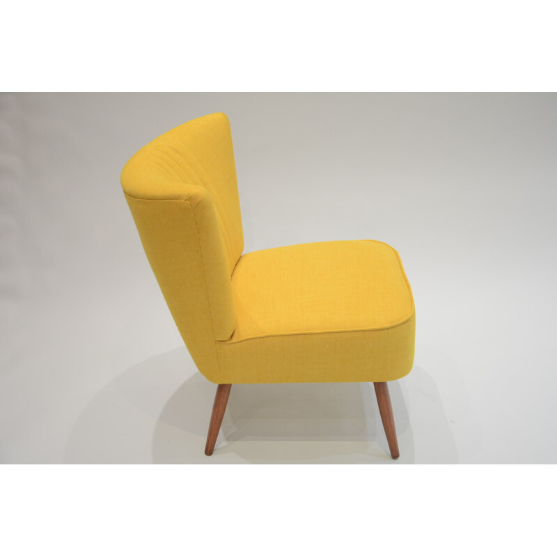 Cocktail chair in oak and yellow antistain fabric - 1950s