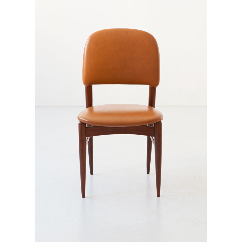 Vintage Italiaanse teak en cognac lederen bureaustoel, 1950