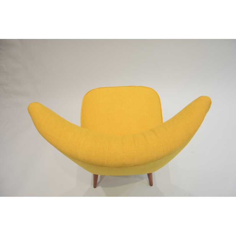 Cocktail chair in oak and yellow antistain fabric - 1950s