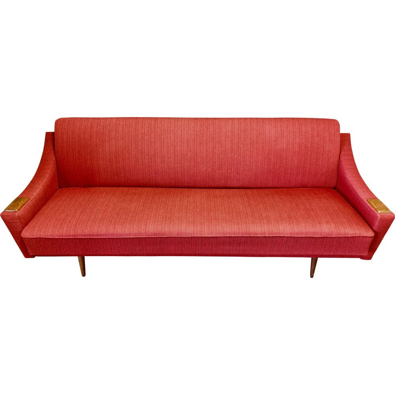 Scandinavian vintage teak and wool sofa bed, 1950