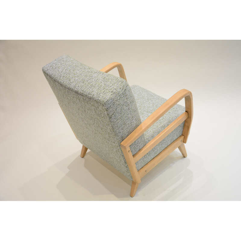 German mid-century armchair in oak and Baltic fabric - 1970s