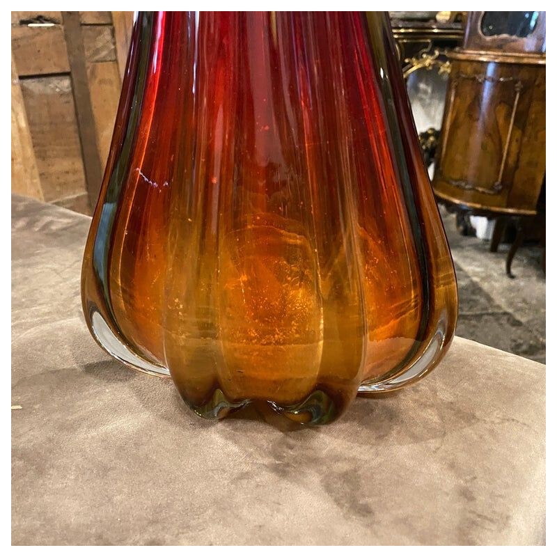 Mid-century red Murano glass vase by Flavio Poli for Seguso, 1970s