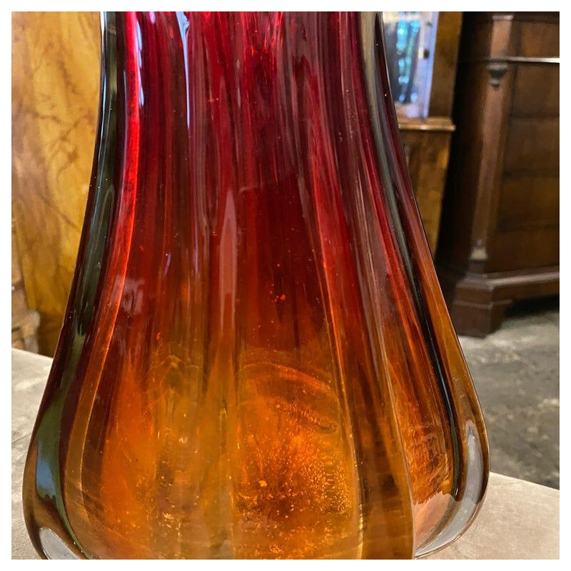 Vintage vaso de vidro Murano vermelho por Flavio Poli para Seguso, 1970