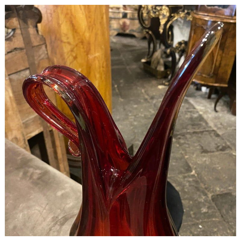 Mid-century red Murano glass vase by Flavio Poli for Seguso, 1970s